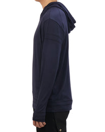 Buttoned Neck Hoodie -  Navy