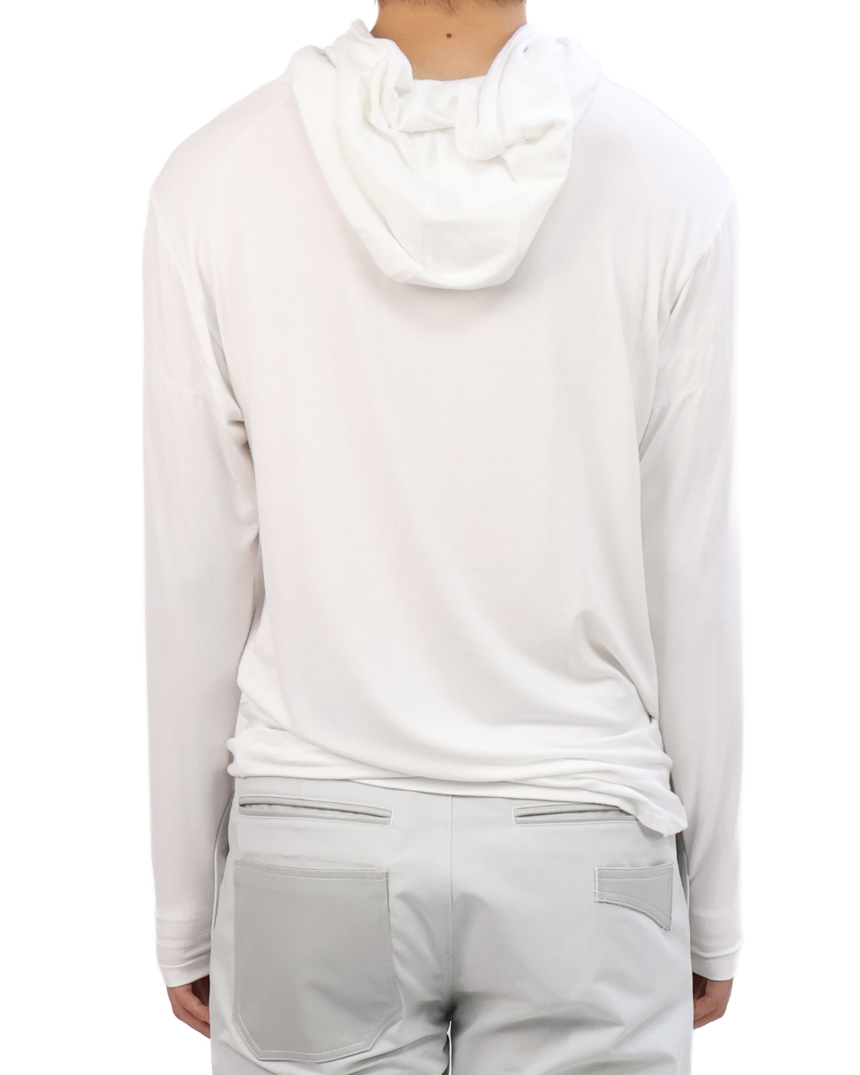 Buttoned Neck Hoodie -  White