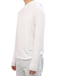 Buttoned Neck Hoodie -  White