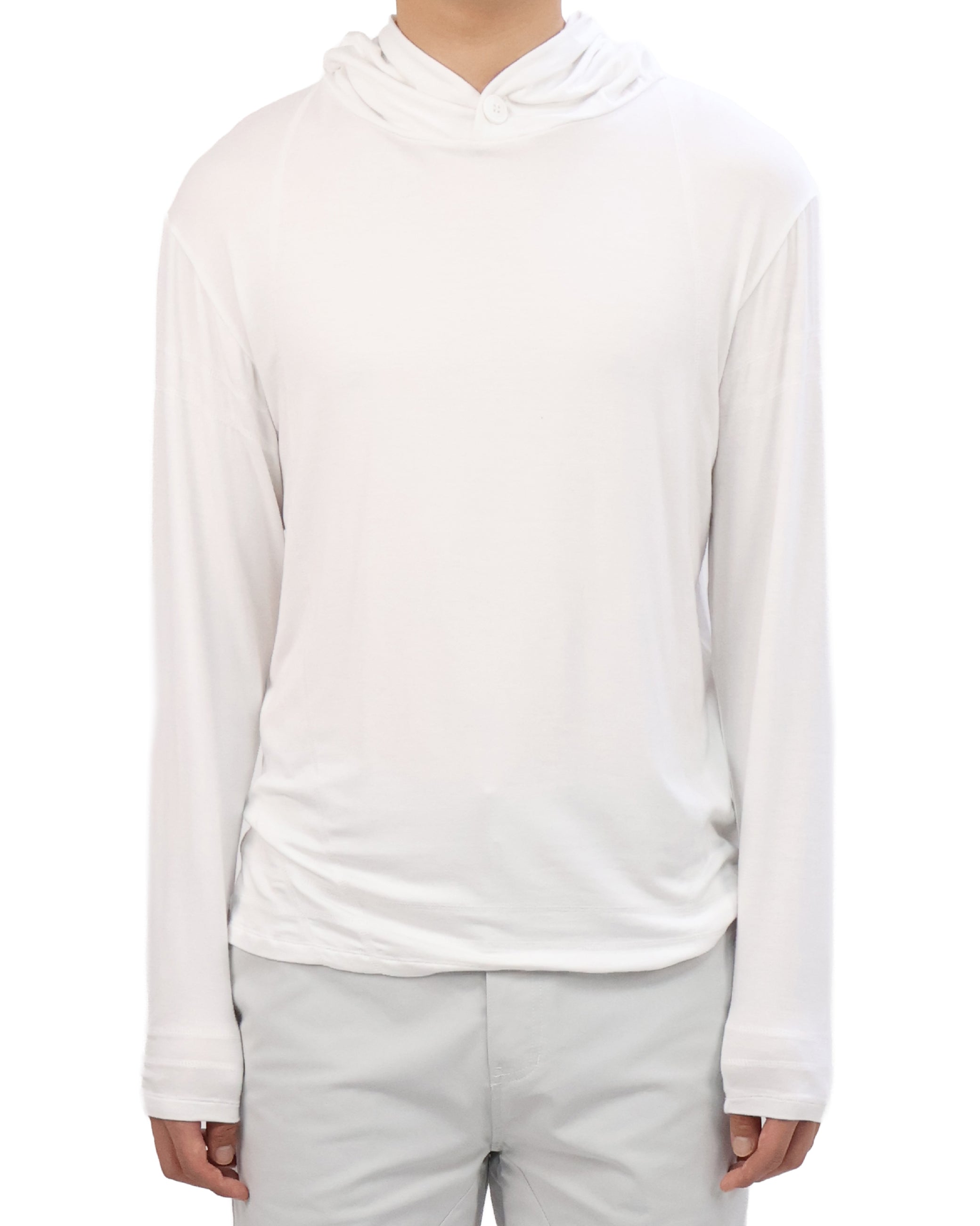 Buttoned Neck Hoodie -  White