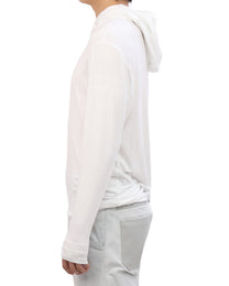Buttoned Neck Hoodie -  White