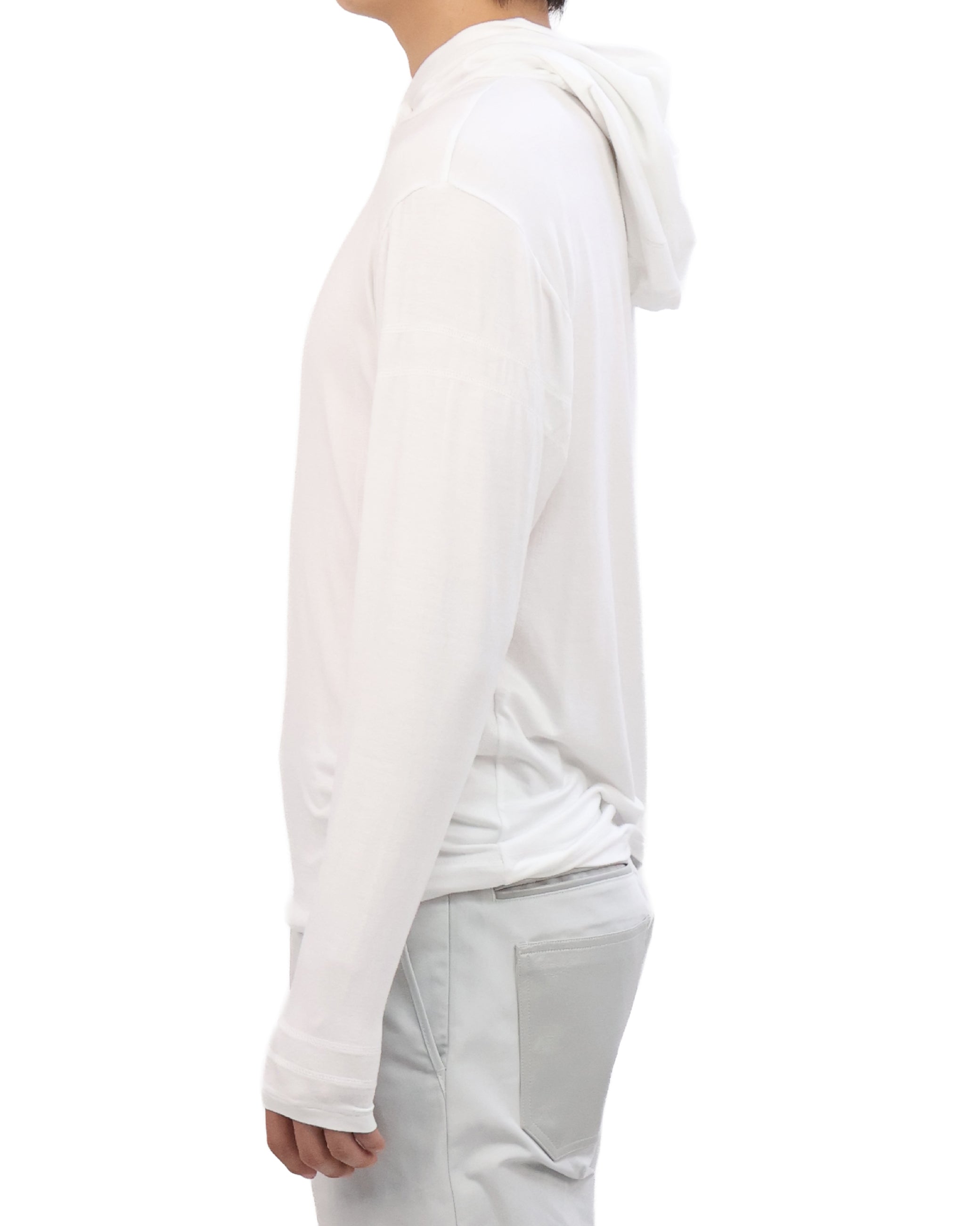 Buttoned Neck Hoodie -  White