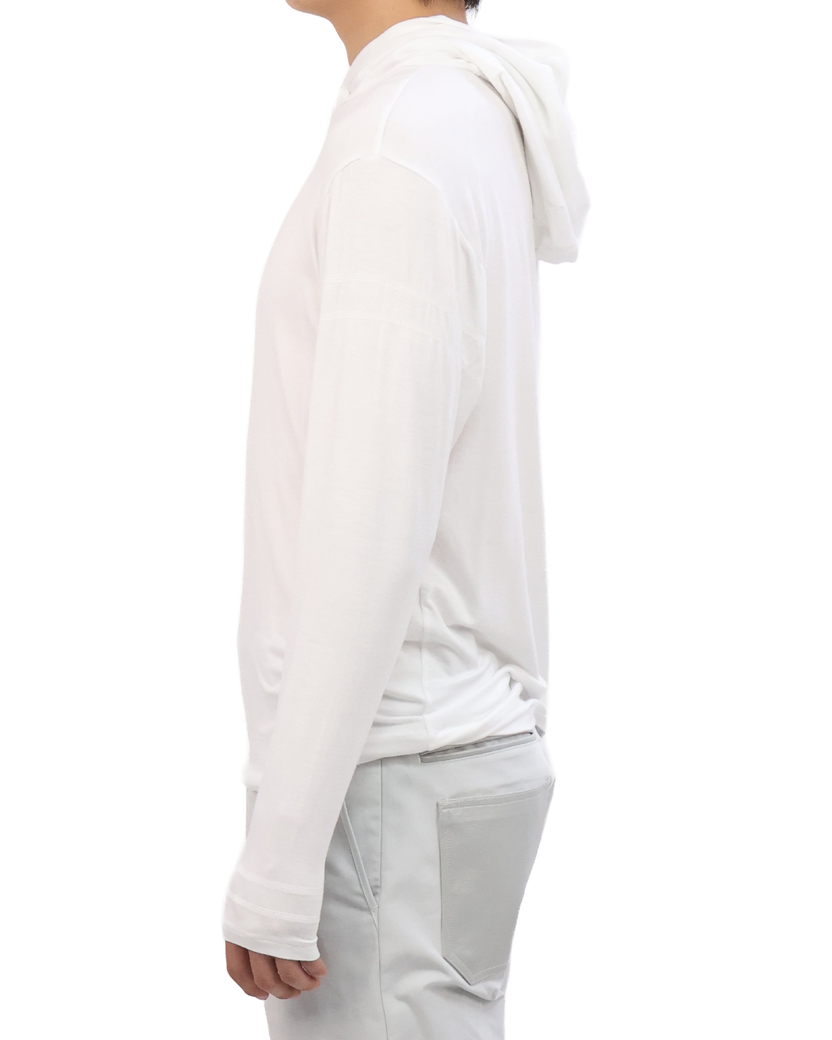 Buttoned Neck Hoodie -  White