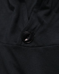 Buttoned Neck Hoodie -  Black