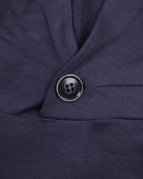 Buttoned Neck Hoodie -  Navy
