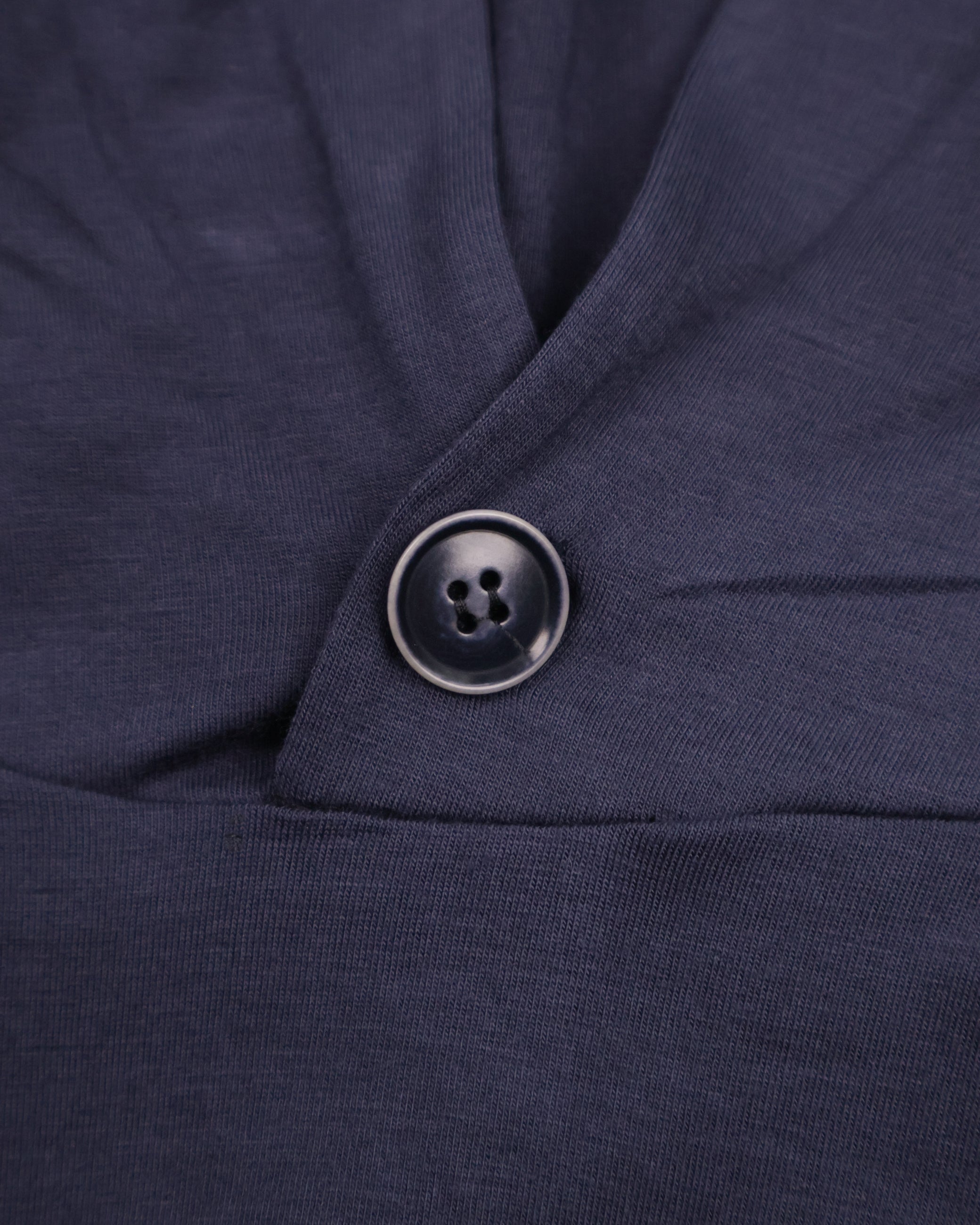 Buttoned Neck Hoodie -  Navy