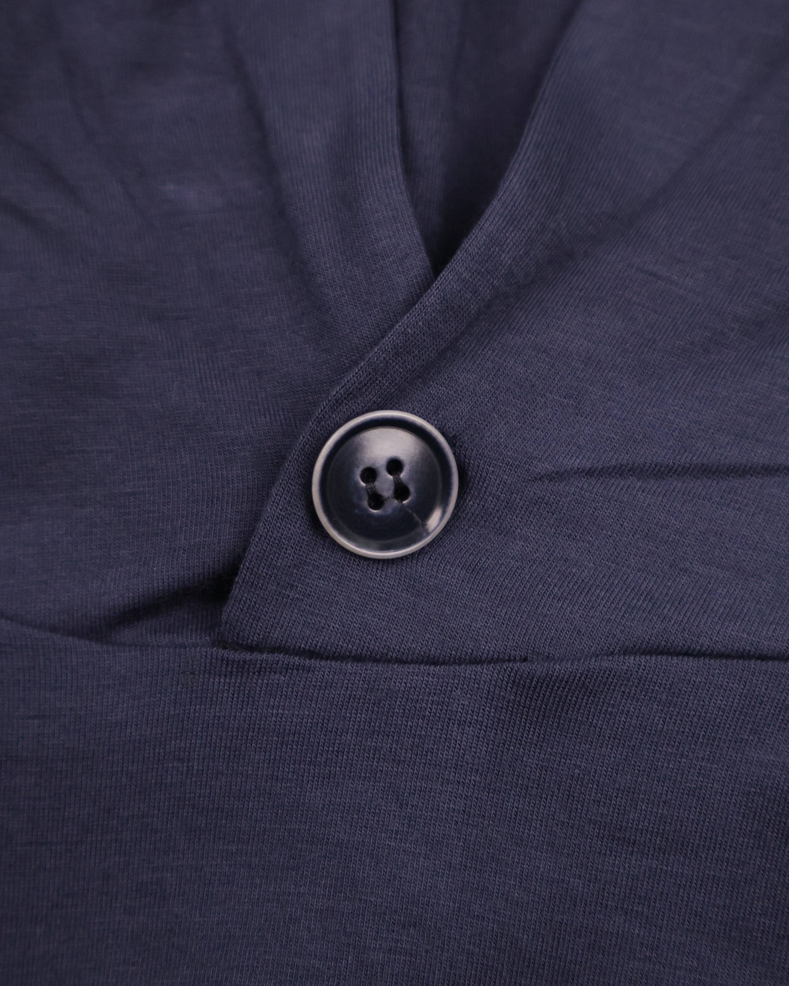 Buttoned Neck Hoodie -  Navy